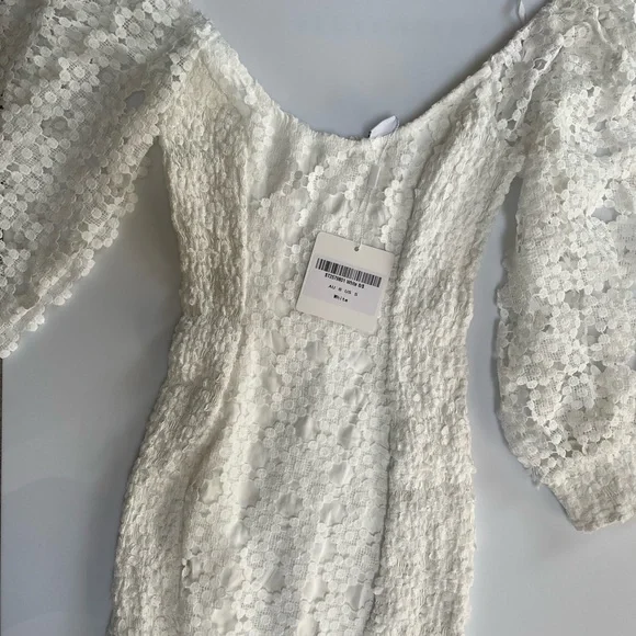 SELFIE LESLIE SUMMER BLOOM BALLOON SLEEVE LACE OVERLAY MINI DRESS WHITE - Picture 8 of 8